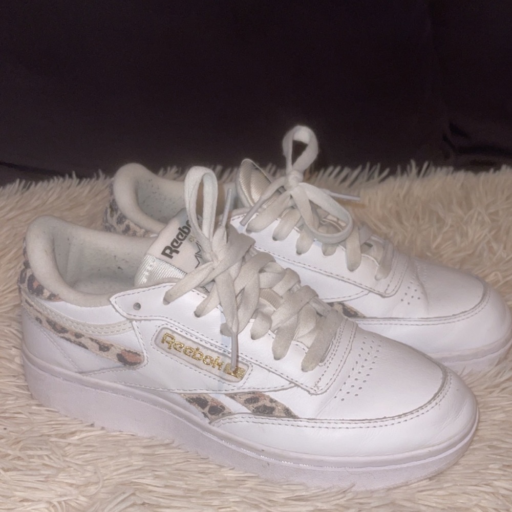 Reebok Club C Double sneakers in white and leopard print